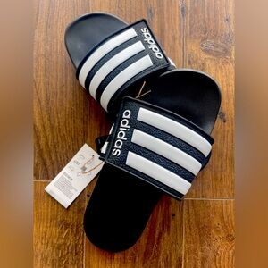 Little Kid's Adidas Adilette Comfort Adjustable K Slides Black/White Size 3
